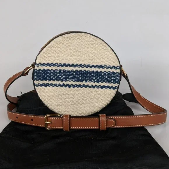 SOLD Celine Perth Embroidered Blue Cream Round Mini Crossbody Bag - Picture 4 of 6
